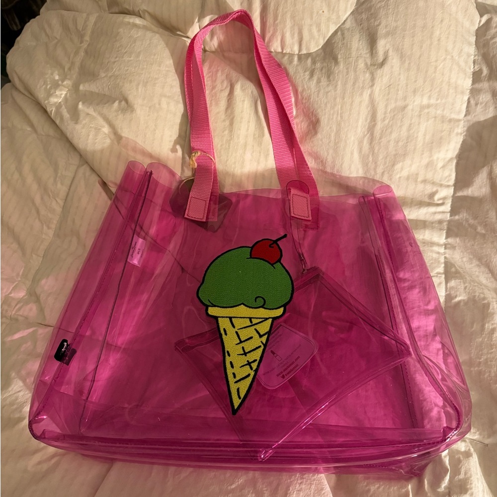 Pink Transparent Tote with Ice Cream Cone Design